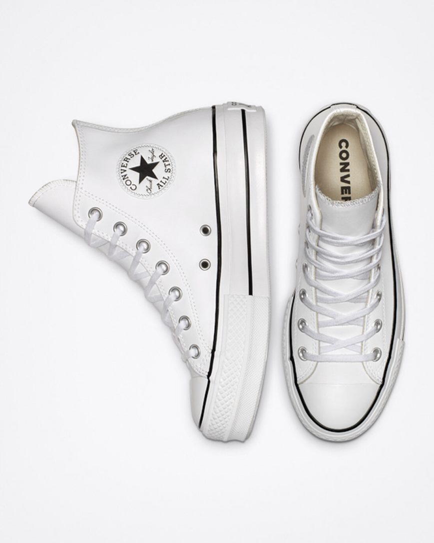 Zapatos Plataforma Converse Chuck Taylor All Star Lift Cuero Altas Mujer Blancas Negras Blancas | PE L57408